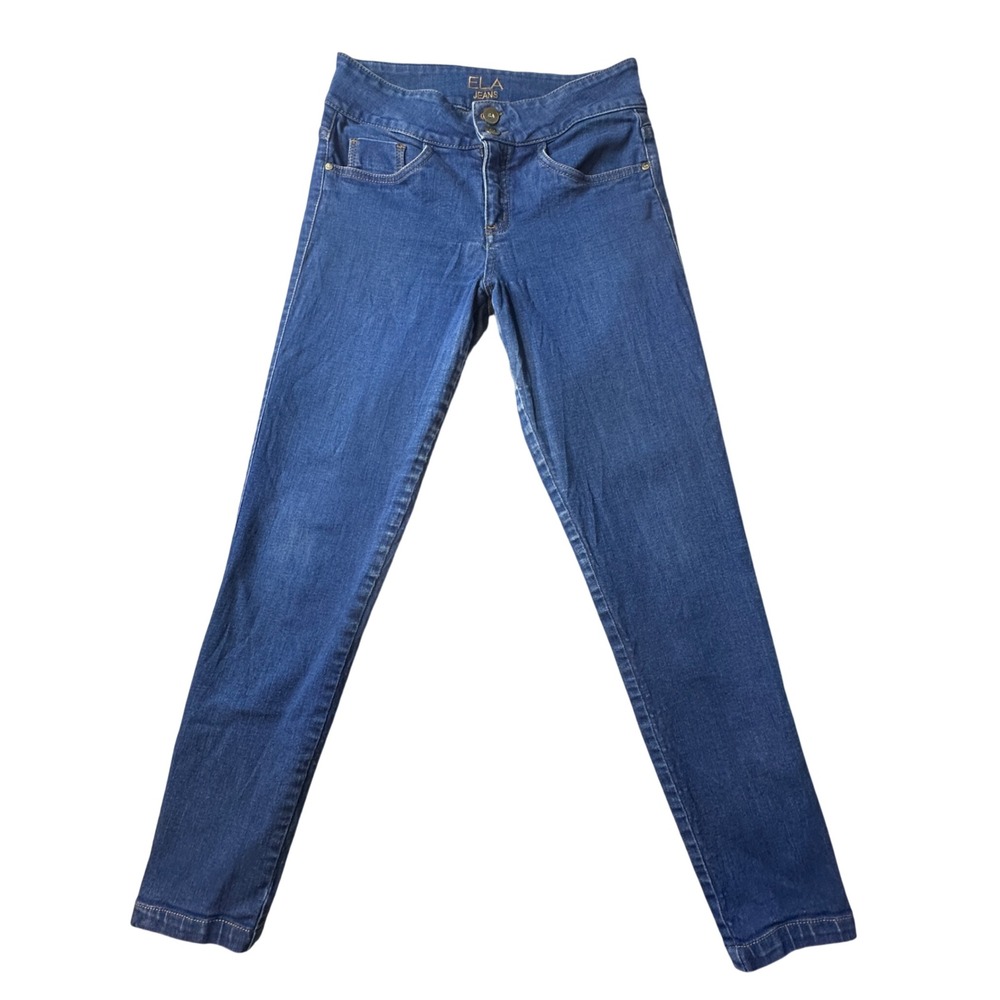 ELA Jeans Denim Womens 6 Blue Skinny Lace Up Ankle Colombian Double Button Pants